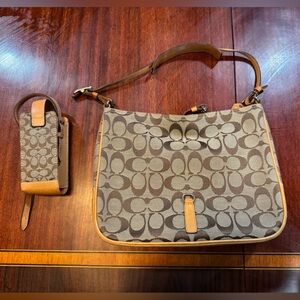 Coach Tan and Brown Signature Shoulder Bag Bundle 3 purses total